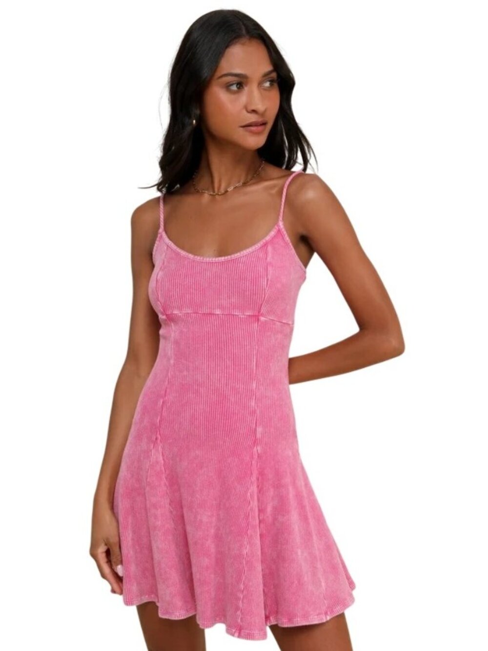 Lulus Simply Pretty Mini Dress Medium Ribbed Pleated Sleeveless Washed Pink Y2K
